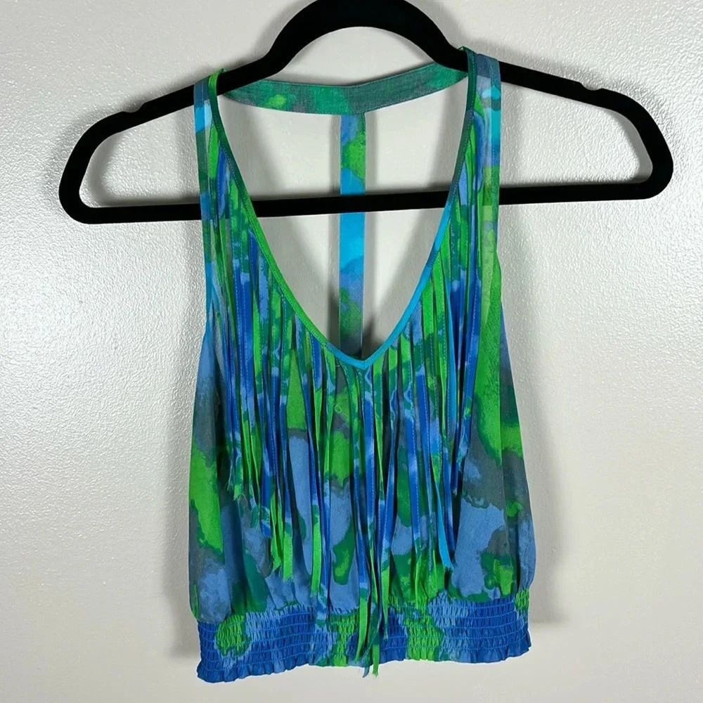 Bebe Colorful Blue and Green Crop Top
